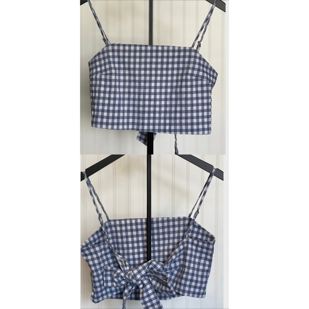 John Galt Gingham Crop Top Tie Back Cami Coastal Cottagecore Summer